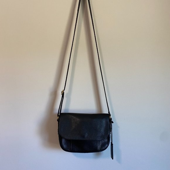 Fossil Black Leather Crossbody Bag Purse Small Adjustable Strap - Picture 2 of 13